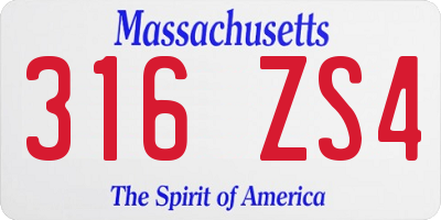 MA license plate 316ZS4