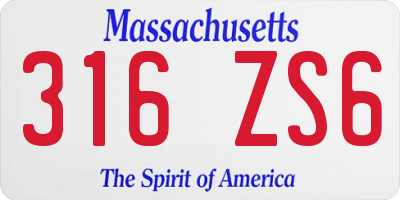 MA license plate 316ZS6