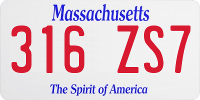 MA license plate 316ZS7