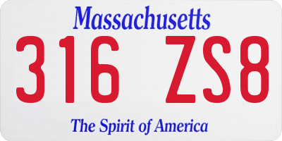MA license plate 316ZS8