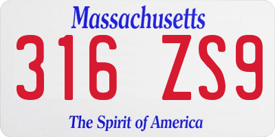MA license plate 316ZS9