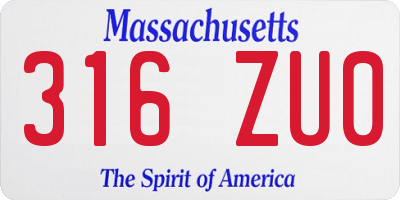 MA license plate 316ZU0