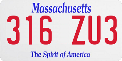 MA license plate 316ZU3