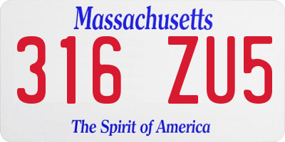 MA license plate 316ZU5