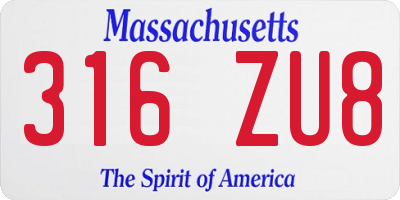 MA license plate 316ZU8