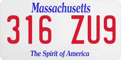 MA license plate 316ZU9