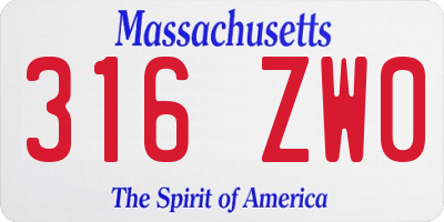MA license plate 316ZW0