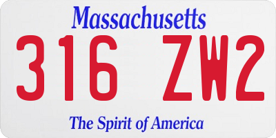 MA license plate 316ZW2