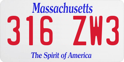 MA license plate 316ZW3
