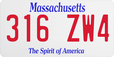 MA license plate 316ZW4