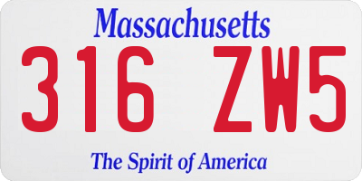 MA license plate 316ZW5