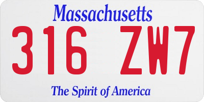MA license plate 316ZW7
