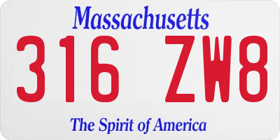 MA license plate 316ZW8