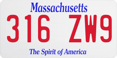 MA license plate 316ZW9