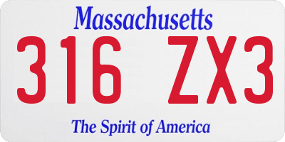 MA license plate 316ZX3