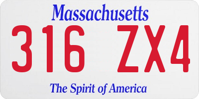 MA license plate 316ZX4