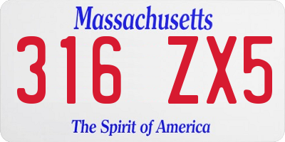 MA license plate 316ZX5