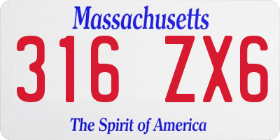 MA license plate 316ZX6