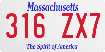 MA license plate 316ZX7