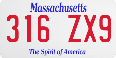 MA license plate 316ZX9