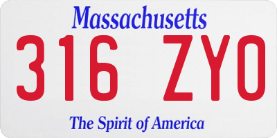 MA license plate 316ZY0