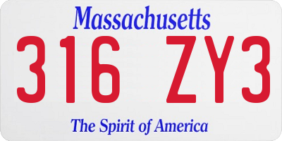 MA license plate 316ZY3