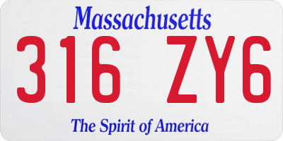 MA license plate 316ZY6