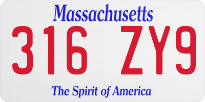 MA license plate 316ZY9