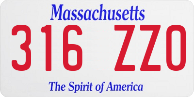 MA license plate 316ZZ0
