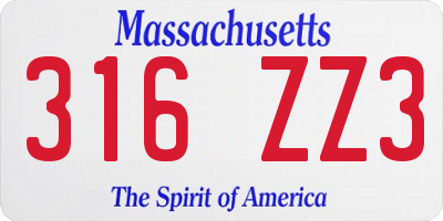 MA license plate 316ZZ3