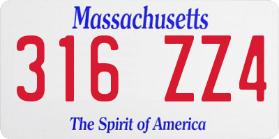 MA license plate 316ZZ4