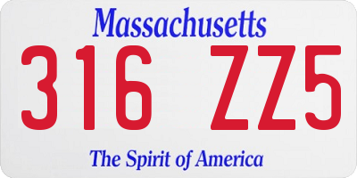 MA license plate 316ZZ5