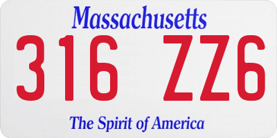 MA license plate 316ZZ6