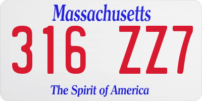 MA license plate 316ZZ7