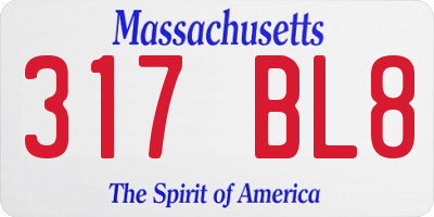 MA license plate 317BL8