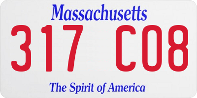 MA license plate 317CO8