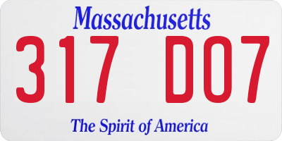 MA license plate 317DO7
