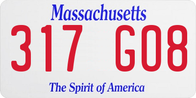 MA license plate 317GO8