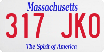 MA license plate 317JK0