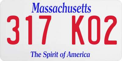 MA license plate 317KO2