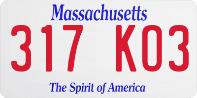 MA license plate 317KO3
