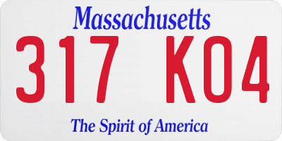 MA license plate 317KO4