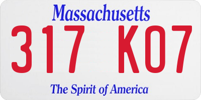 MA license plate 317KO7