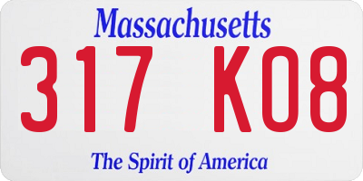 MA license plate 317KO8