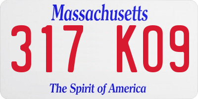 MA license plate 317KO9