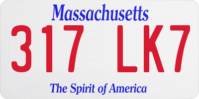 MA license plate 317LK7