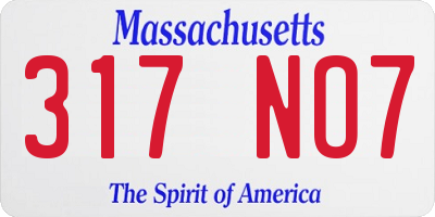 MA license plate 317NO7
