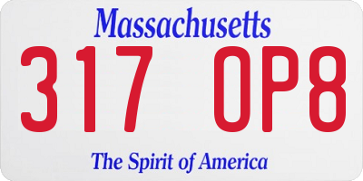MA license plate 317OP8