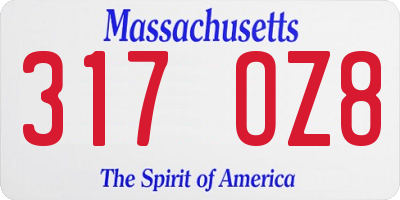 MA license plate 317OZ8