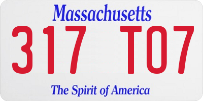 MA license plate 317TO7